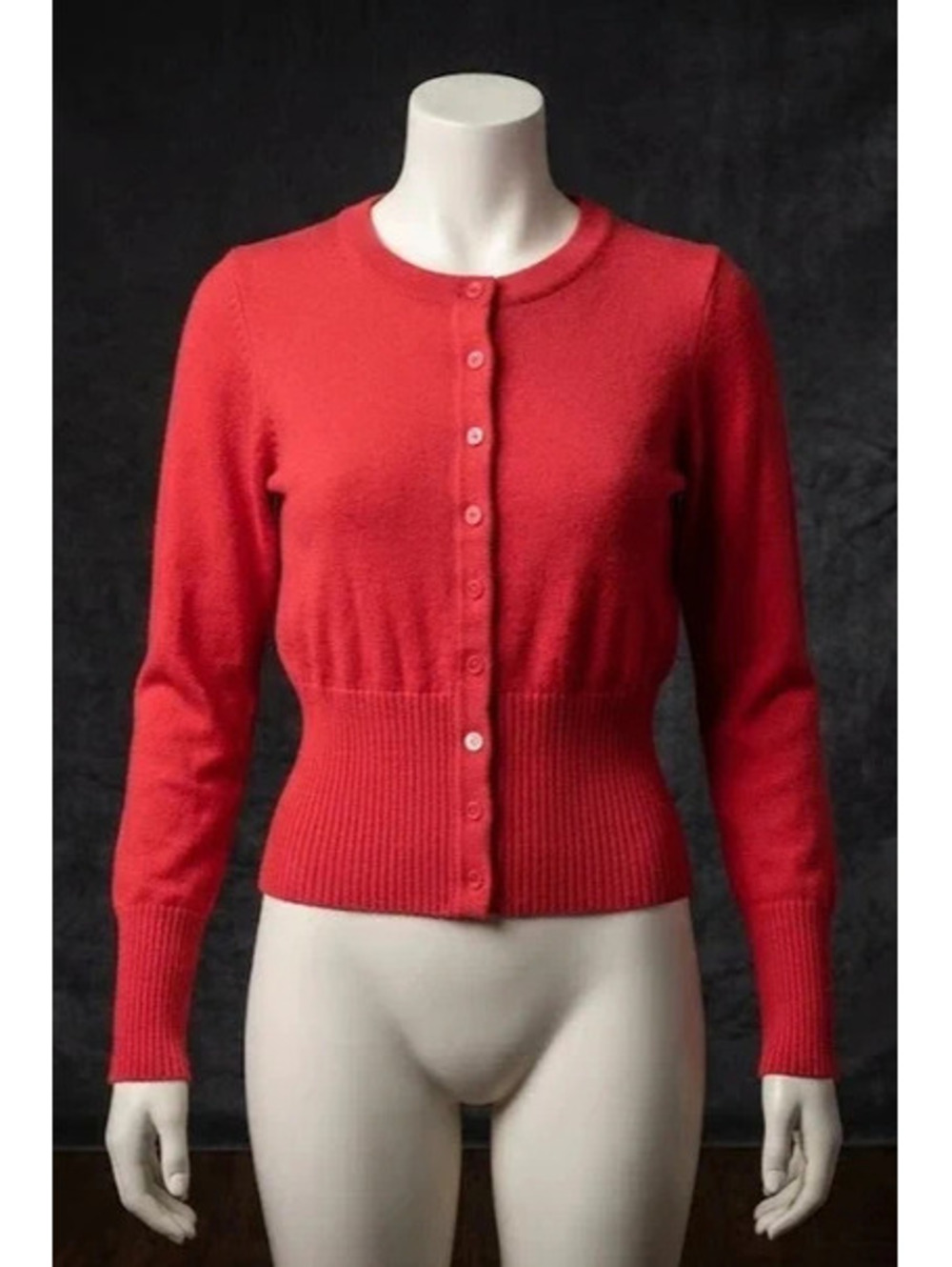 Orange Kiss Essentials Red Ribbed Waist Button-Front Knit Cardigan Sweater L